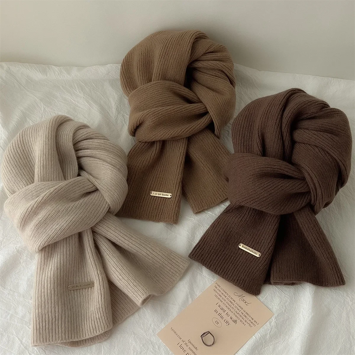 Écharpe de luxe en mélange de cachemire pour femme, châle chaud et épais de couleur unie, enveloppe en laine douce, couverture pour femme, hiver