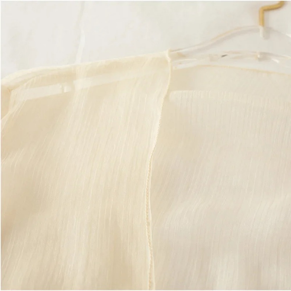 Cardigan décontracté froissé pour femme en mousseline transparente, châle court, vêtement de protection solaire ample et léger, petite veste