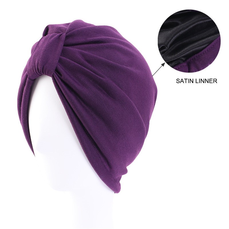 Bonnet turban noué avec doublure en satin pour femme, écharpe de sauna élastique, bonnet pour femme, enveloppes de tête, perte de cheveux, bonnet chimio, document solide
