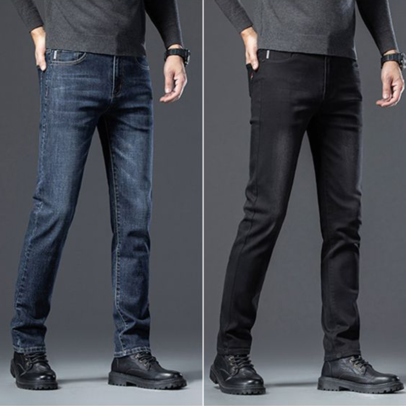 Jean droit extensible pour homme, style vintage, polyvalent, résistant à l'usure, en denim délavé, idéal pour le printemps et l'automne