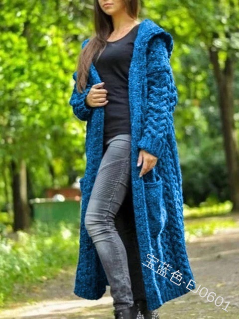 Cardigan à Capuche Tressé et Long pour Femme, Chandail à la Mode, HHX2003, Nouvelle Collection 2023