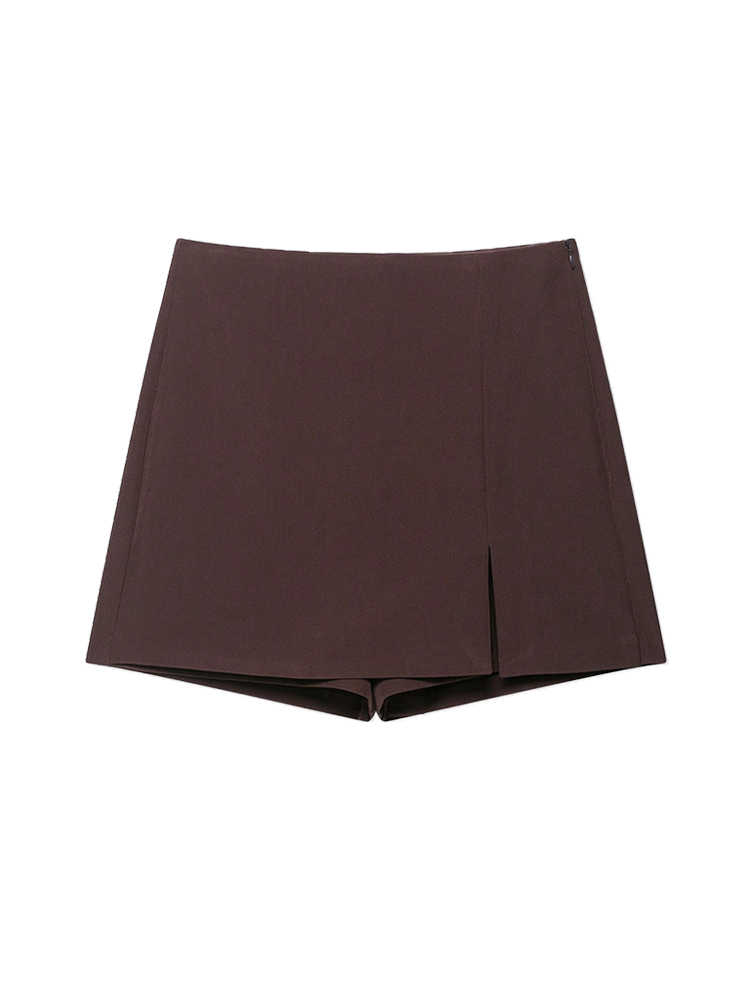 Jupe-short taille haute pour femme avec fente avant et fermeture éclair latérale, jupe-short unie tendance pour femme