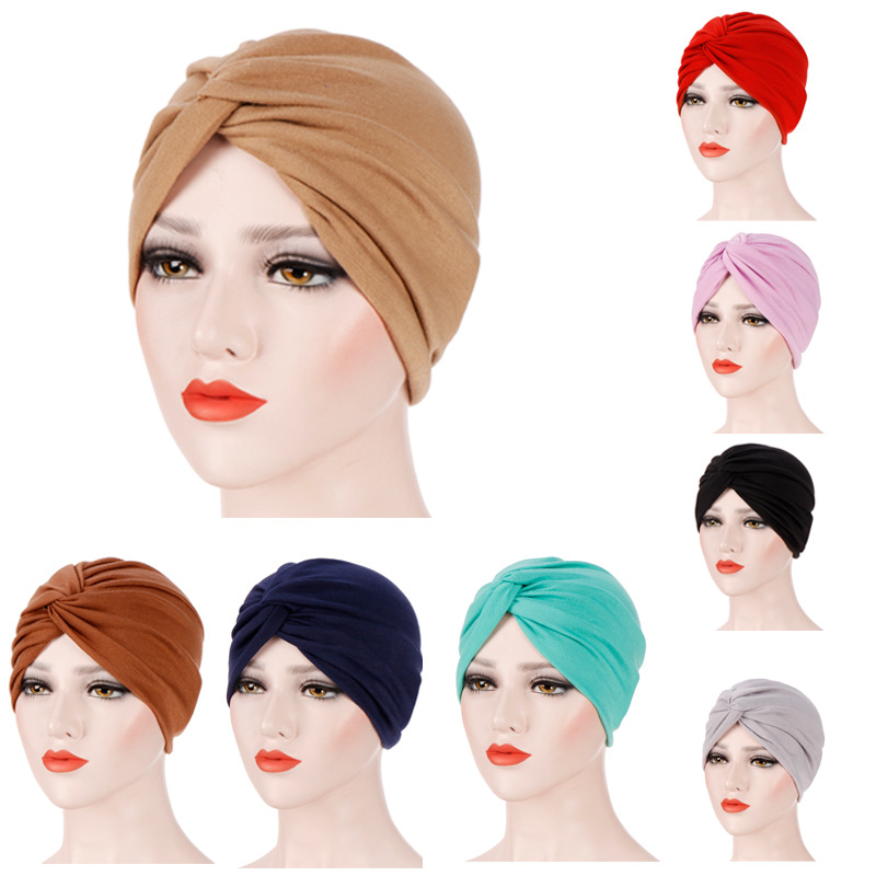 Élastique couleur unie pré-attaché Hijab enveloppement foulard chapeaux musulman Turban Bonnet pour femmes chapeau intérieur mode femme Turbans casquettes