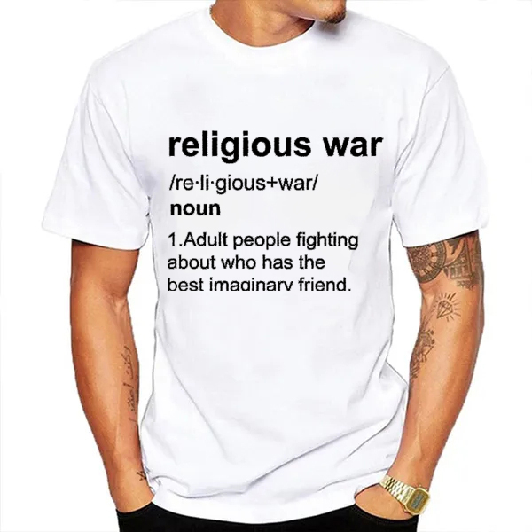Guerre religieuse hommes t-shirt drôle lettre impression à manches courtes t-shirts mode graphique Y2k hauts meilleur ami hommes vêtements surdimensionnés