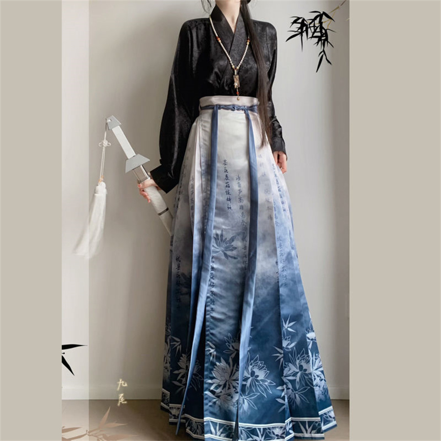 Jupe Hanfu de Style chinois, Costume de la dynastie Mamianqun Ming, tissage doré ou imprimé, jupe visage de cheval, robe chinoise originale