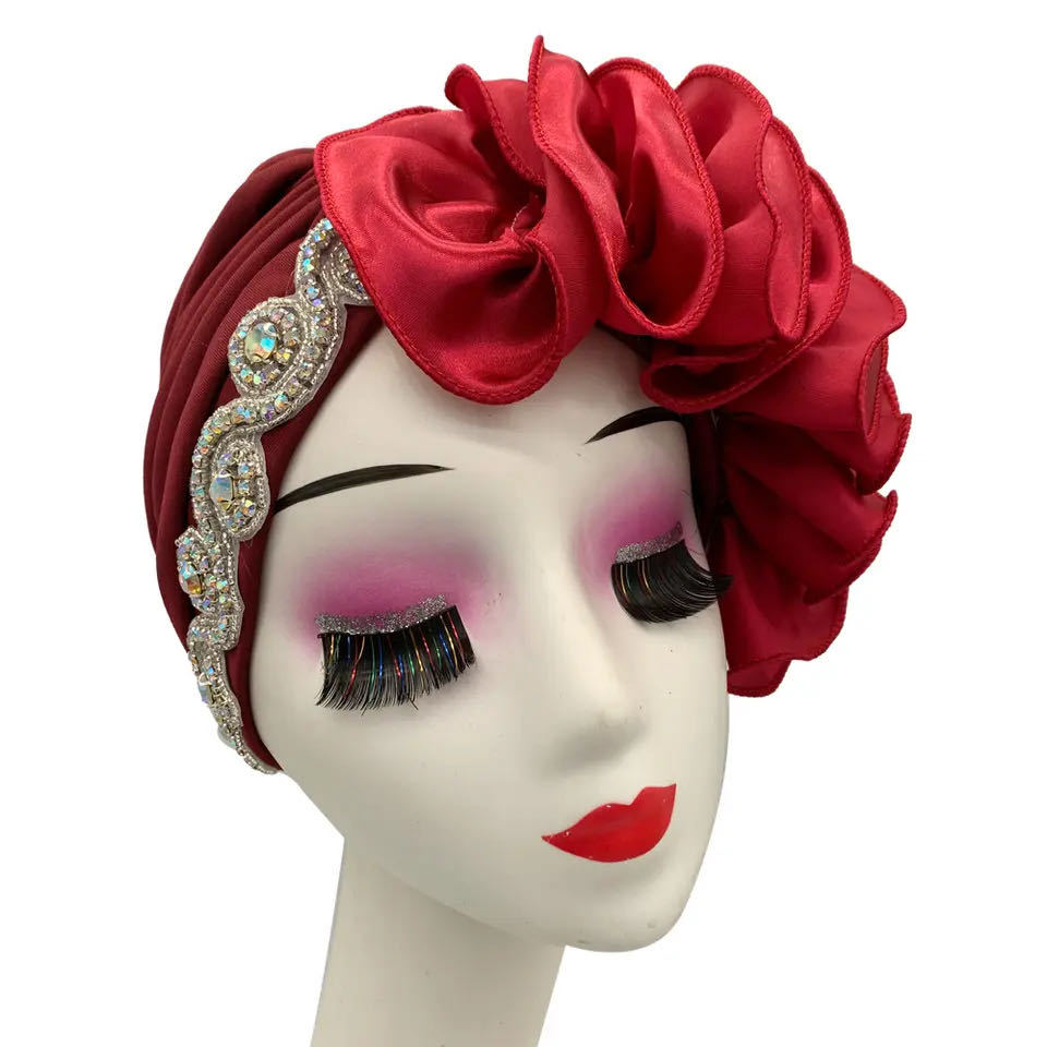 Turban Plissé à Volants en Satin pour Femme, Bonnet Africain Prêt à vitation, Équipement de Sauna, ixNigériane