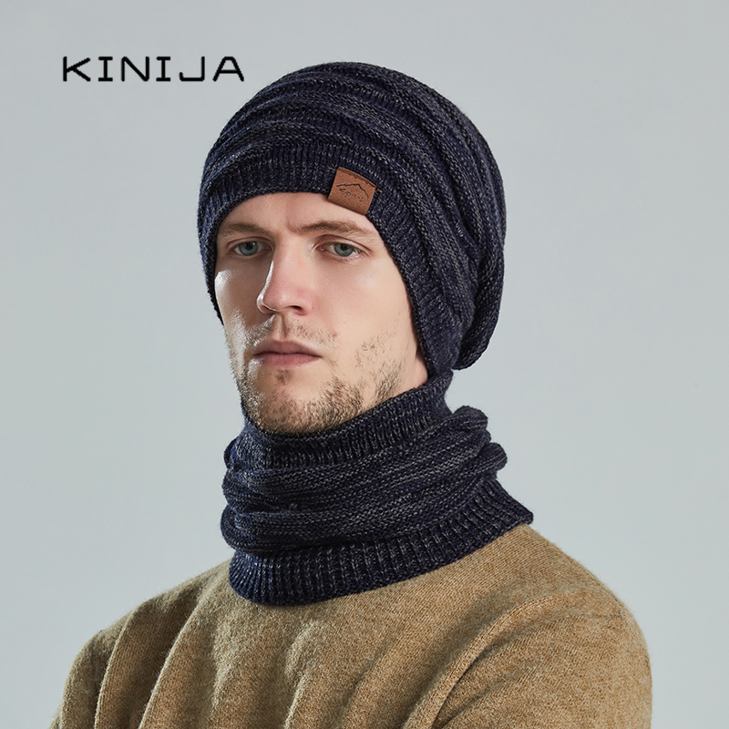 Ensemble bonnet et écharpe d'hiver pour homme et femme, bonnets en tricot pour le ski, le cyclisme, le col chaud en peluche, casquette coupe-vent, bonnets épais en laine pour femme
