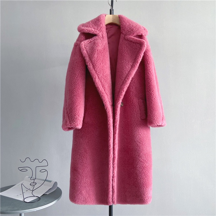 Veste d'hiver femmes manteau Long laine tissé tissu épais vêtements d'extérieur chauds surdimensionné mode Streetwear ours en peluche manteaux