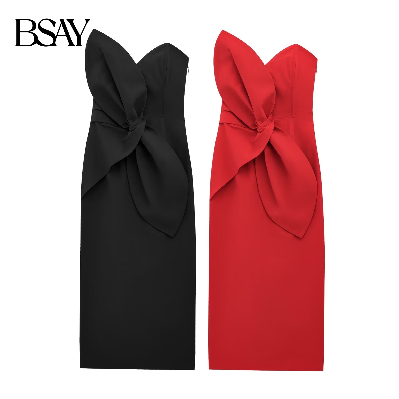 BSAY robe pour femmes mode été nouveau dos nu côté fermeture éclair nœud sans bretelles fête d'anniversaire Mini a-ligne Chic femme vêtements de soirée