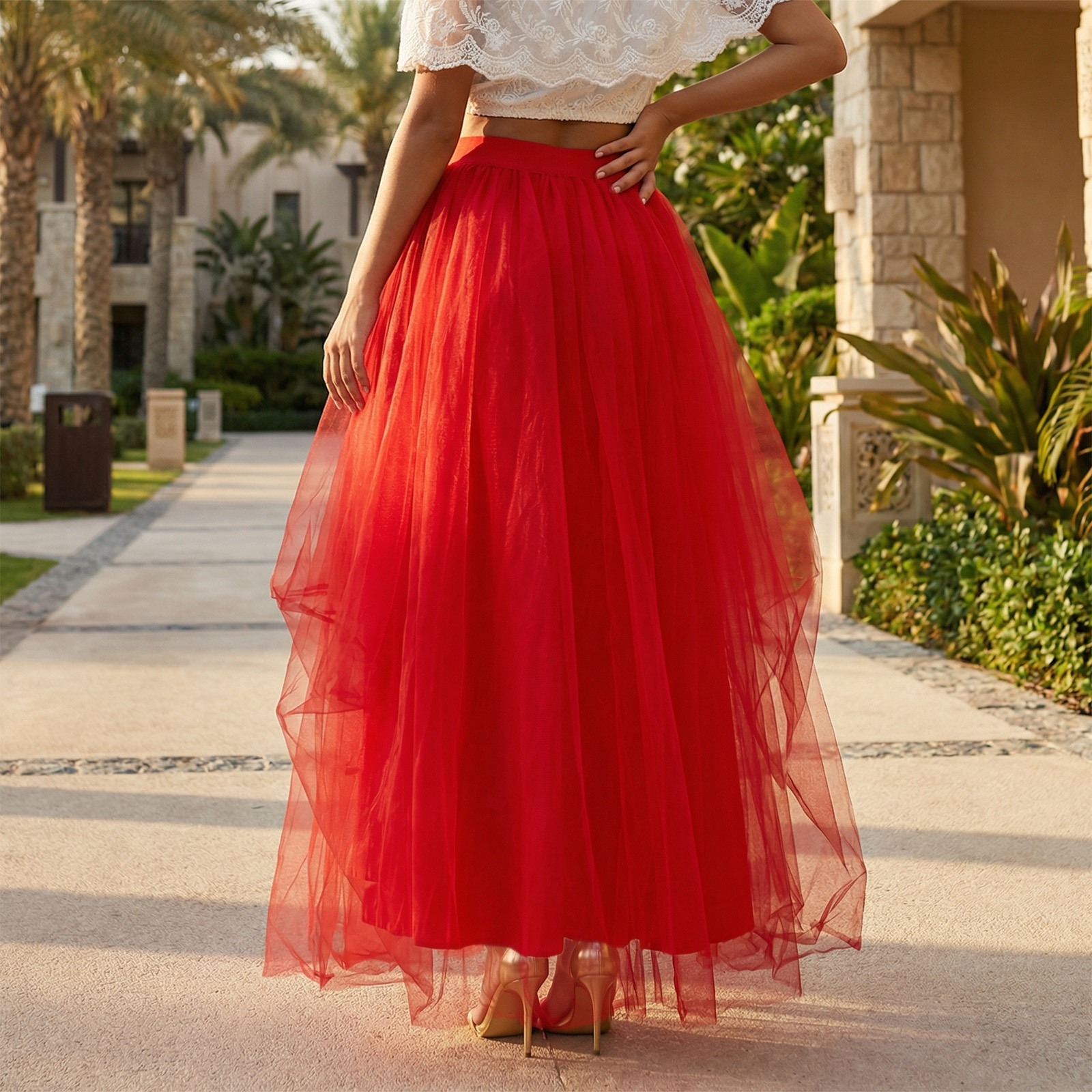 Jupe longue tutu pour femme, fendue sur le devant, en tulle superposé, bouffante, longueur ras du sol, pour mariage, soirée, club, vêtements de soirée, robes de soirée