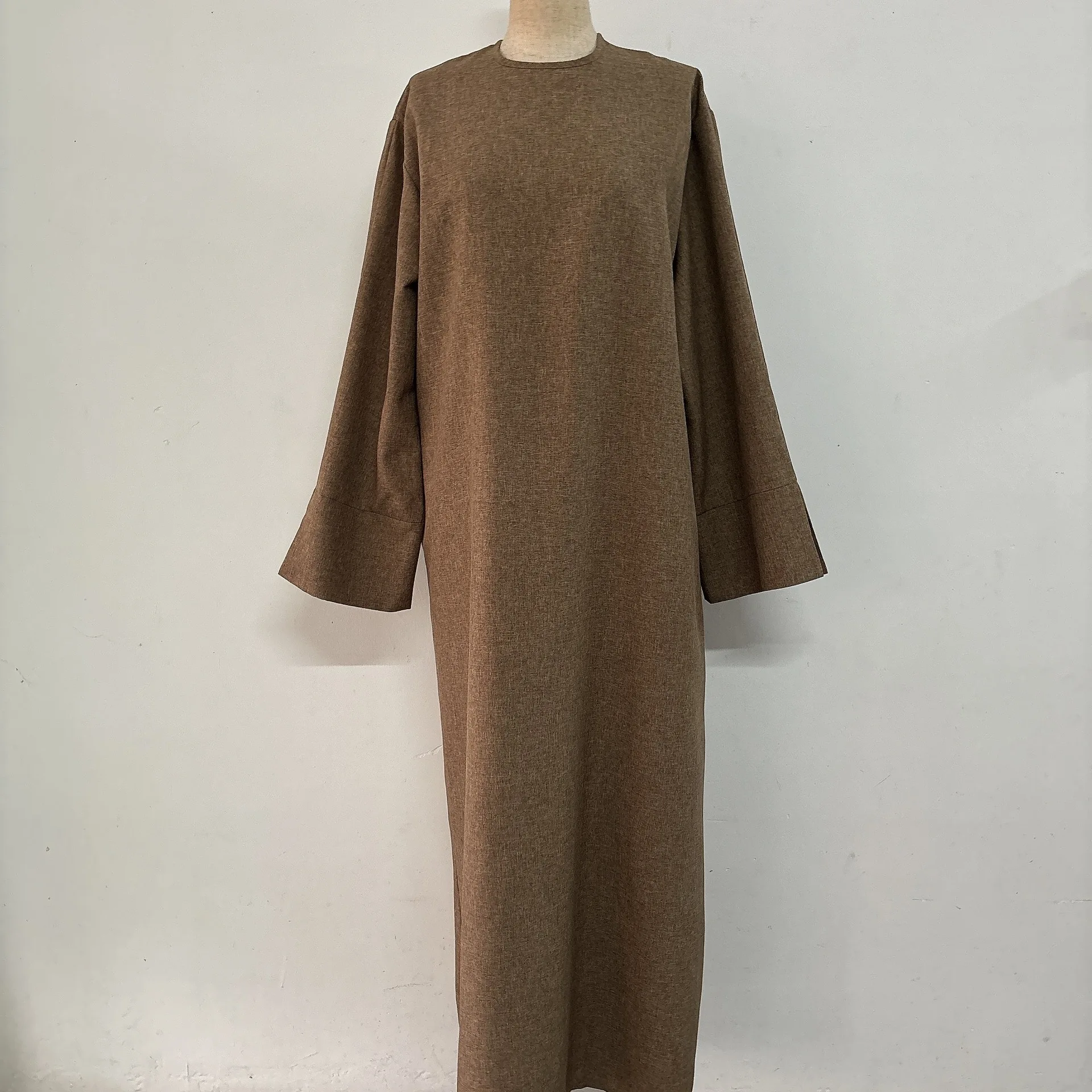 Abaya-Kimono à Manches sulfen Coton et Lin pour Femme, Jalabiya Décontracté, Marocain, Kaftan, Solide, Document Islamique Noir, Éducatif
