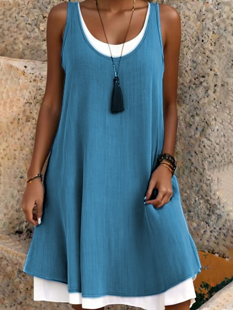 Robe verte décontractée pour femmes, faux deux pièces, robes élégantes, mode féminine, bureau, vacances, robe de plage, été, nouveau