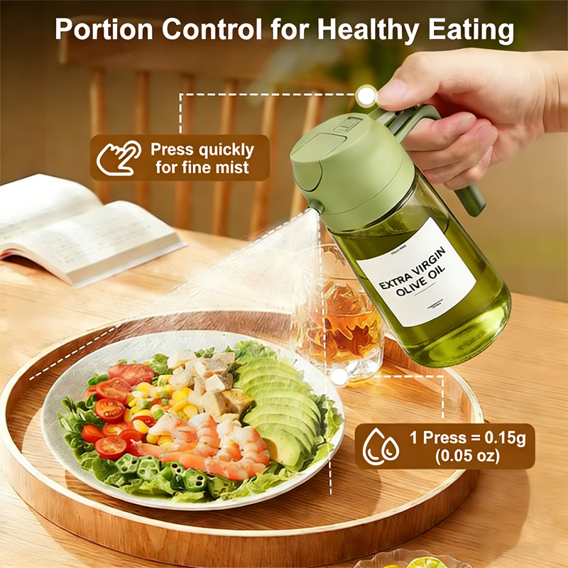 Bouteille pulvérisateur d'huile d'olive, pulvérisateur de cuisine en verre intégré pour pulvériser et verser, 16 onces / 470 ml