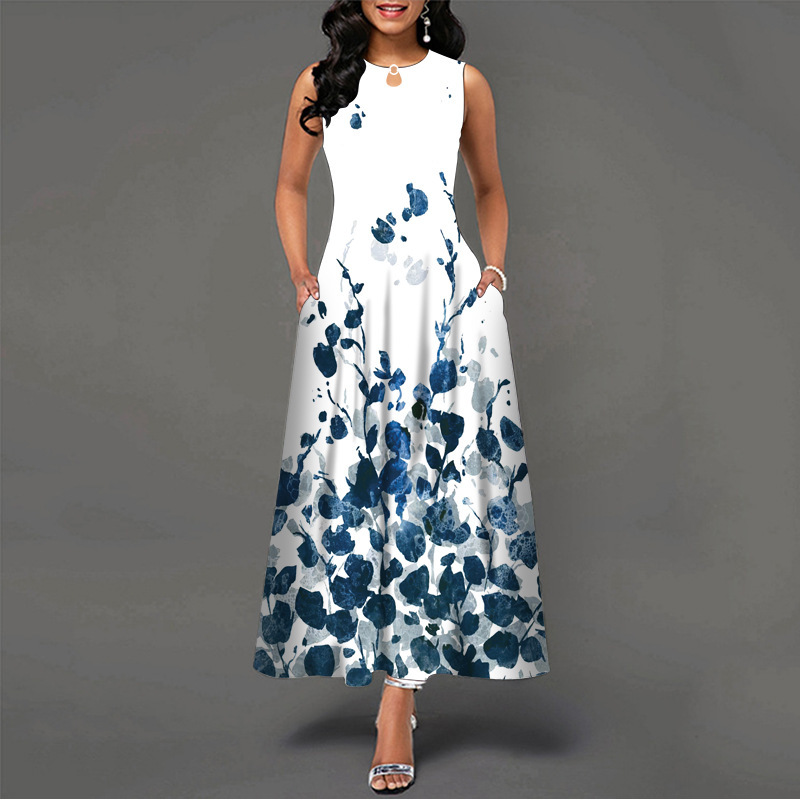 Robe longue décontractée rétro pour femmes grandes tailles avec poches, imprimé floral, robe swing