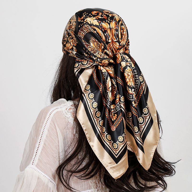 Marque de luxe carré Foulard en soie femmes châle 90*90 cm imprimé noix de cajou Foulard Femme Foulard Satin Bandana Hijab foulards