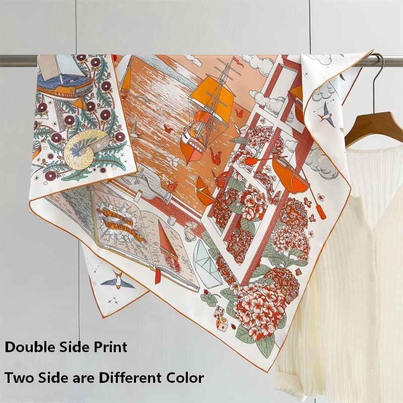 Nouvel arrivage : Foulard carré en twill de soie imprimé double face 18 mm, grand bandana en soie tendance pour femme 90*90 cm
