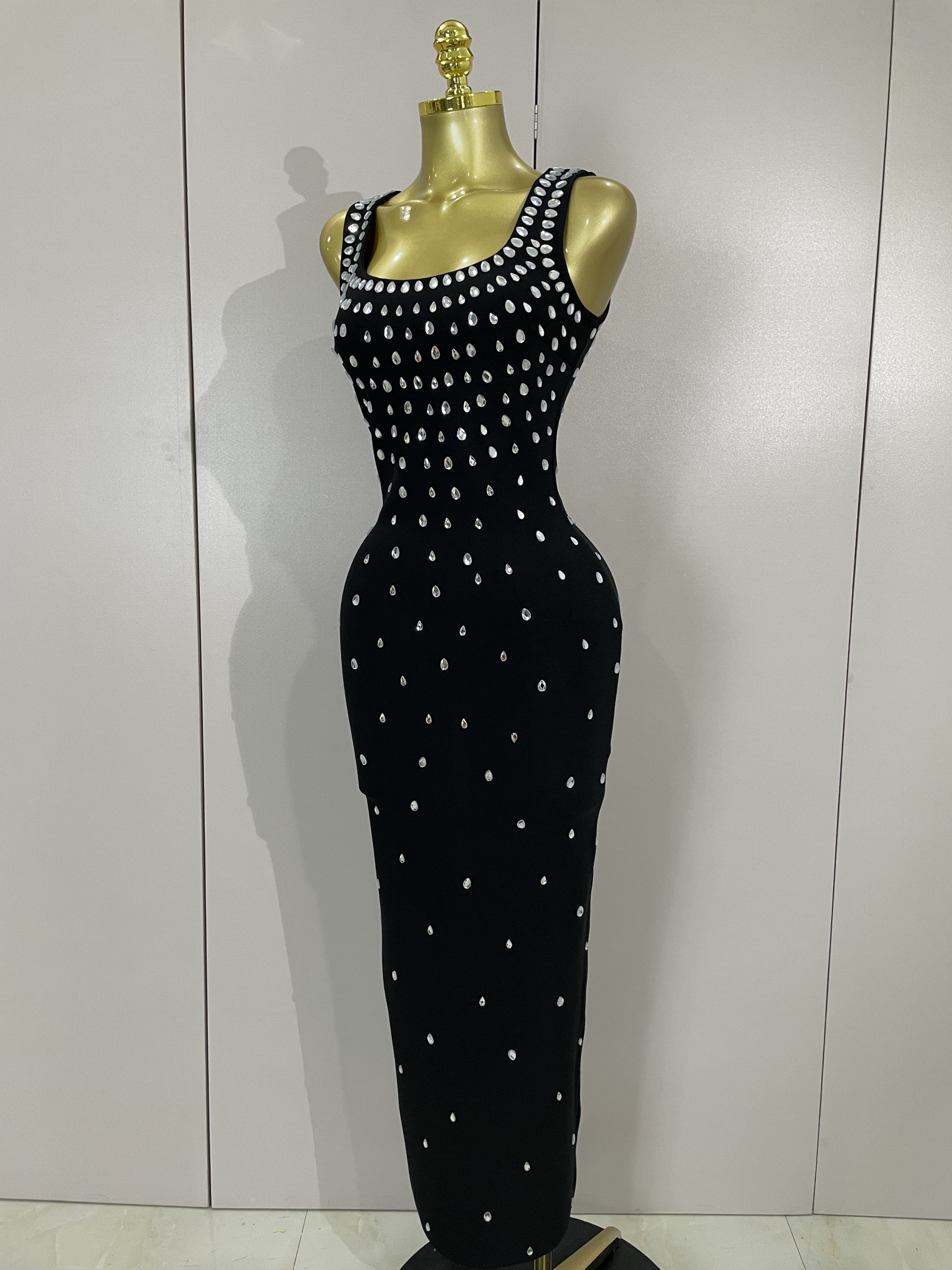 Robes d'anniversaire élégantes de luxe diamants sans manches moulante robe longue à bandes haute rue célébrer soirée bal Club robe de soirée