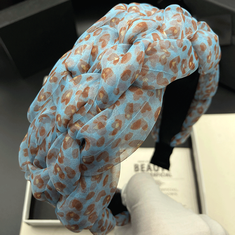 Bandeau en maille léopard français à bord large pour femme, polyvalent, en tricot torsadé, pour couvrir les cheveux blancs