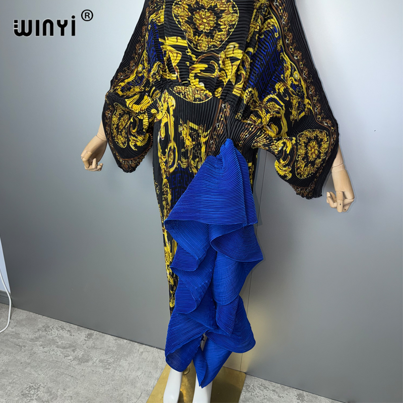 Robe plissée slim pour femme WINYI, manches bouffantes, robe de plage, kaftan musulman, abaya, robe de soirée longue de luxe Dubaï