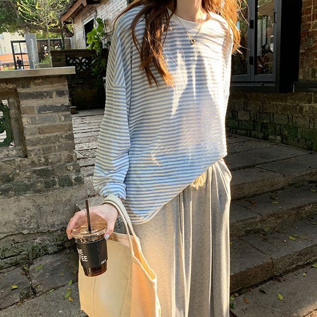 Vêtements pour femmes t-shirt décontracté été 2025 à manches longues mode Style coréen ample rayé crème solaire t-shirt décontracté
