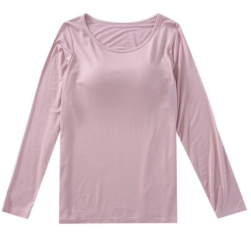 T-shirt Slim One Piece avec coussin de poitrine pour femme, soutien-gorge et bonnet, haut féminin, chemises à fond, vêtements de maison, pyjamas