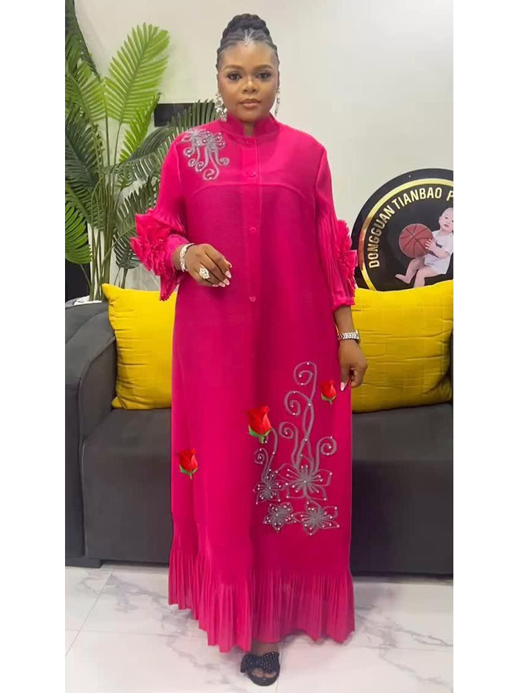 ANLAN mode imprimé robe longue plissée femmes revers manches florales conception simple boutonnage robes trapèze 2025 été nouveau 5AN6018