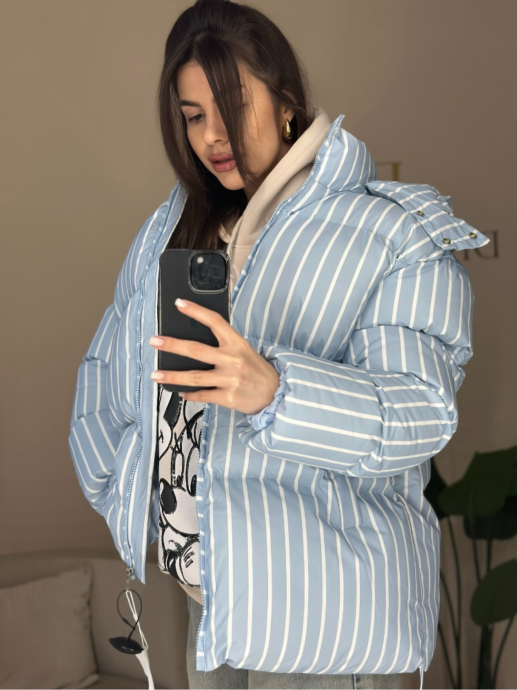 Veste en coton à capuche rayée pour femme, col montant, manches longues, fermeture éclair, poche, chaud, manteaux de rue quotidiens, hiver