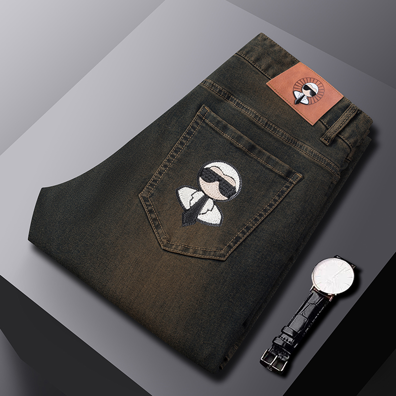 Jeans pour hommes tendance, coupe droite extensible, décontractés, coupe slim, pantalon en denim, marque masculine, design de luxe, pantalon classique pour affaires