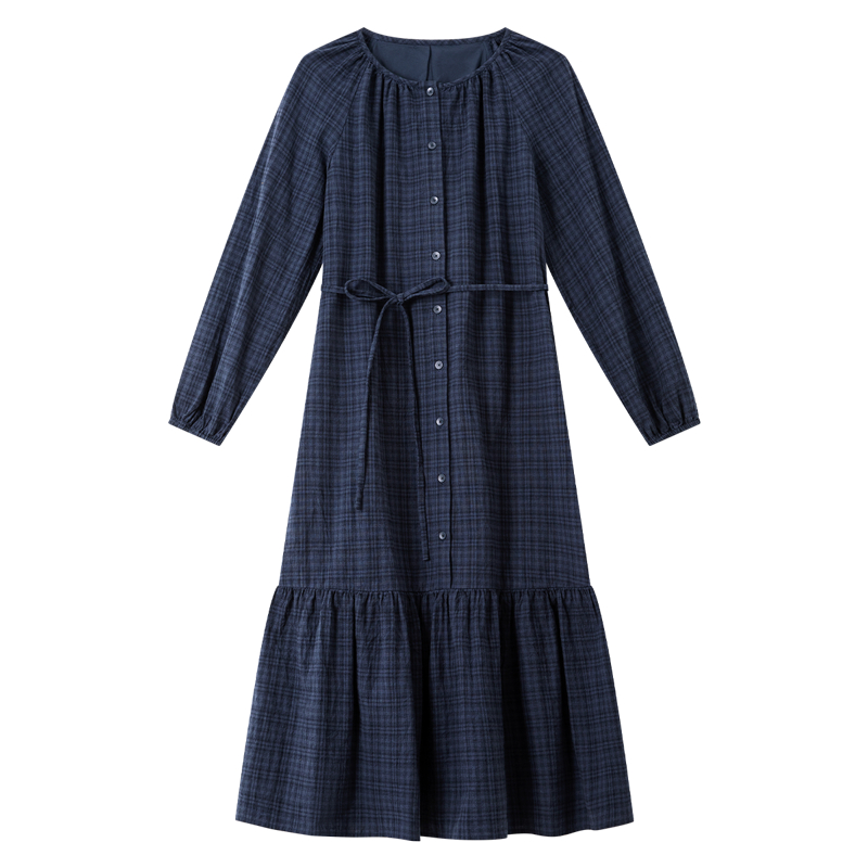 Robe à carreaux col rond VIMLY pour femme, collection automne 2026, décontractée, coupe trapèze ample, élégante, à manches longues avec ceinture, vêtement féminin A2807