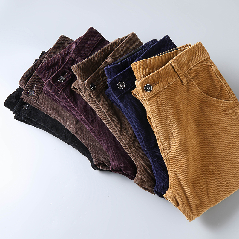 Pantalon décontracté en velours côtelé de coton pour homme, nouvelle mode d'automne, kaki, doux, Slim, droit, élastique, vêtements d'affaires