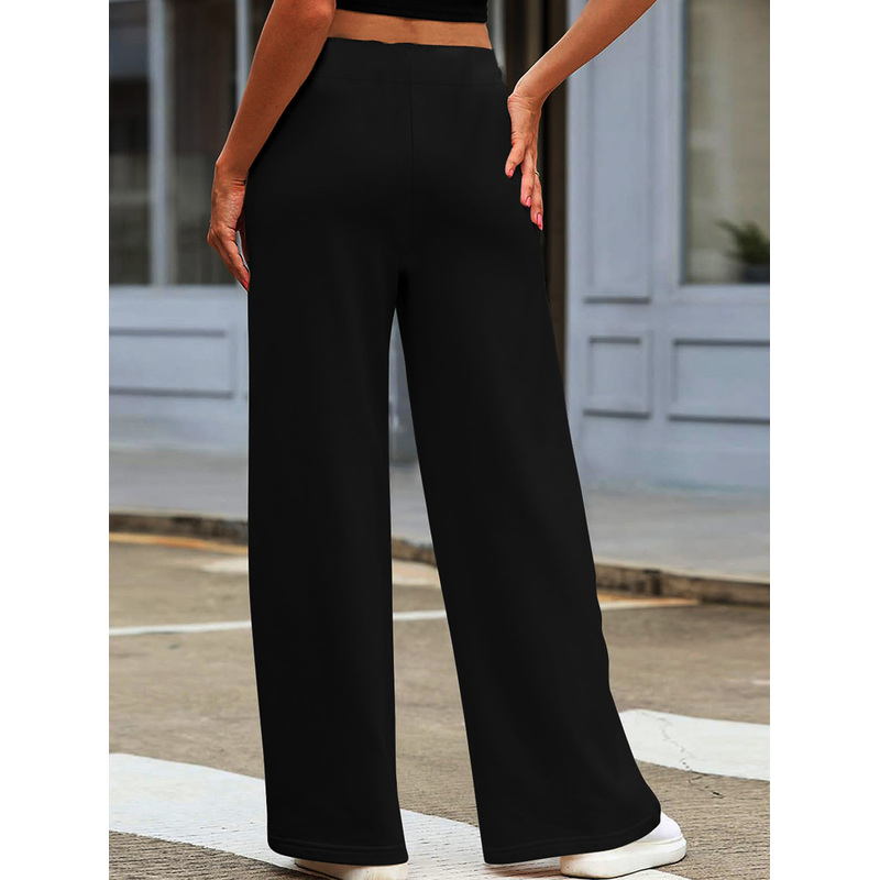 2025 décontracté élégant pantalon à jambes larges femmes solide noir minceur respirant bureau quotidien pantalon