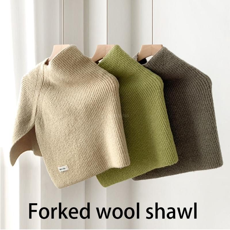 Châle en fausse laine pour l'extérieur, écharpe tricotée à col roulé, Ponchos Capelet X4YC