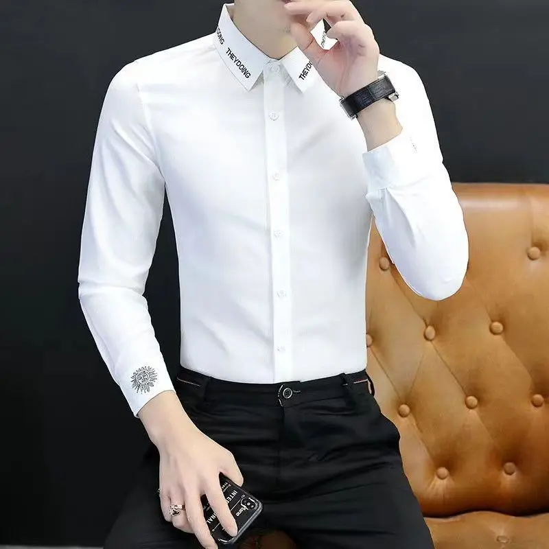 Chemise homme broderie graphique noir chemises homme créateur Social boutonné I coton avec manches mode 2025 Cool asie été