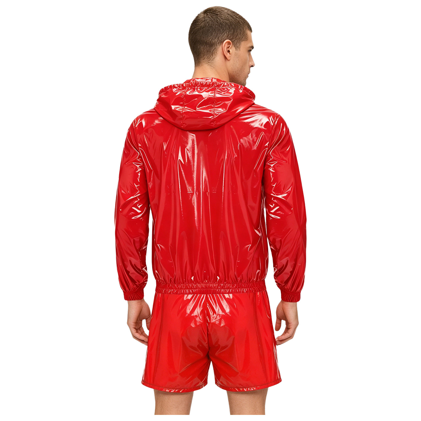 Ensemble de survêtement sportif imperméable pour homme, veste à capuche zippée sur le devant, short boxer intégré