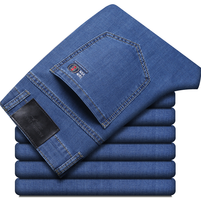 Été nouveau élastique hommes jean mode confortable affaires droite Stretch coton décontracté Denim pantalon marque mâle mince pantalon