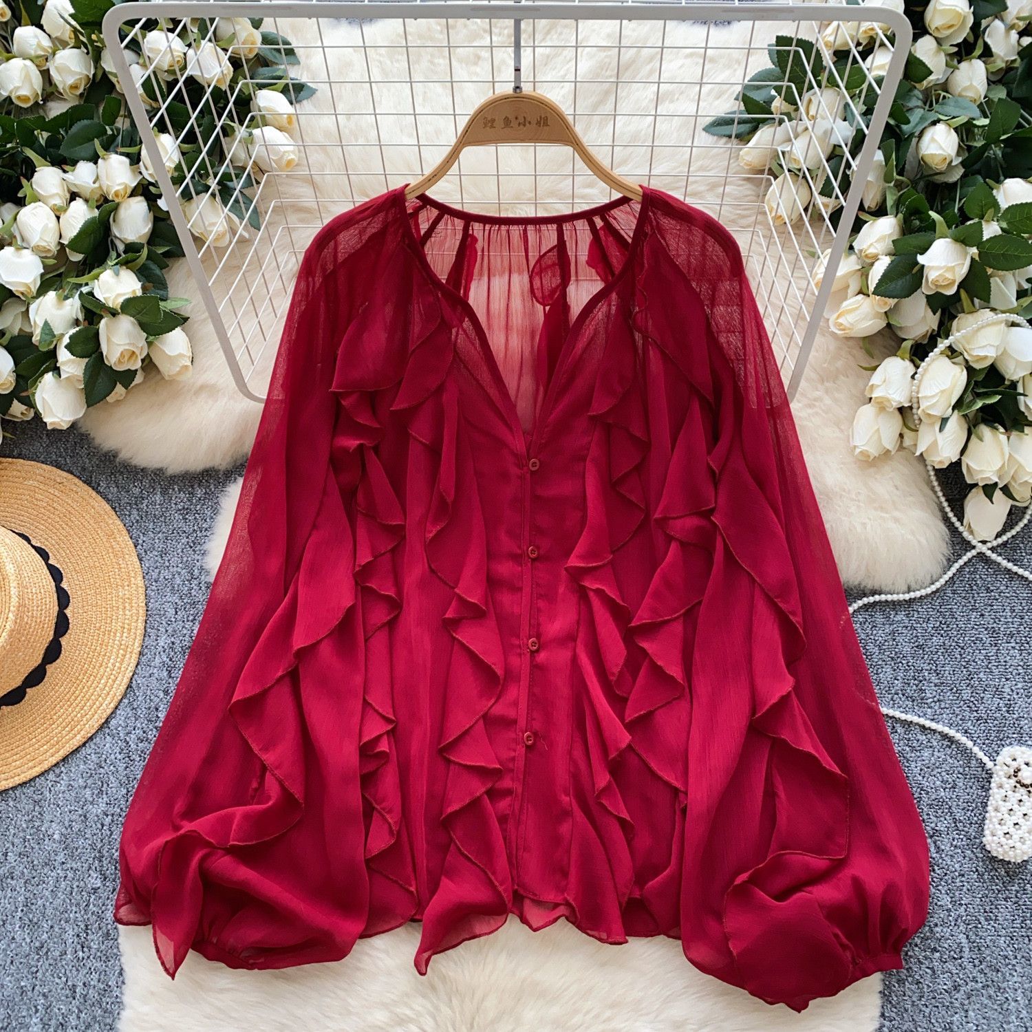 Chemisiers pour femmes Semi-transparents Blouses décontractées printemps fée chemises et chemisiers dame à manches longues hauts femme pull en mousseline de soie Cardigan