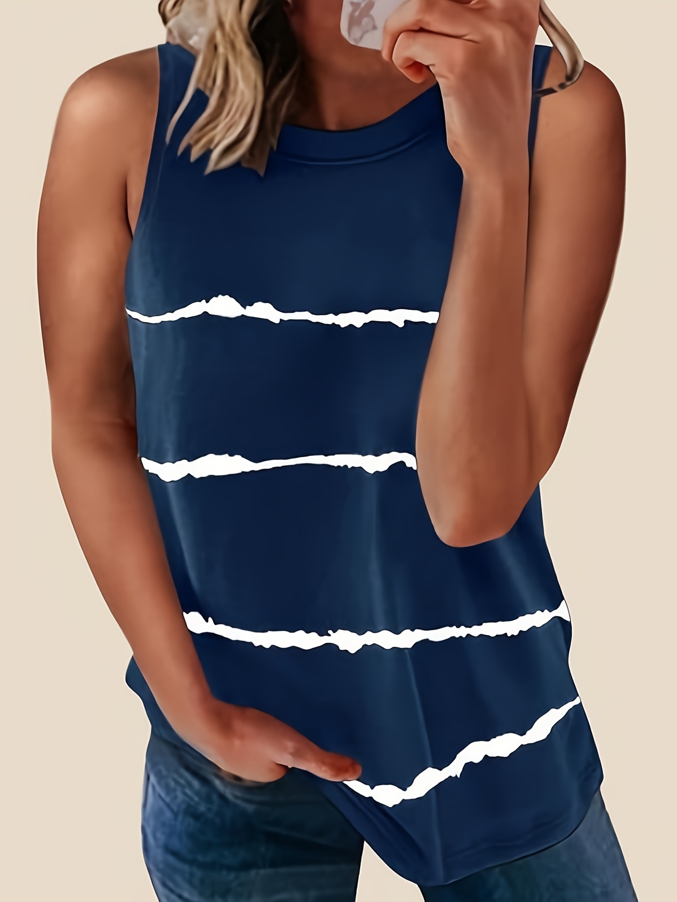 Gilet basique à col rond, gilet d'été décontracté sans manches, couleur unie, coupe ample, vêtements pour femmes