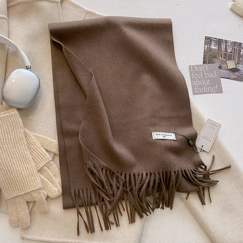 Écharpe en laine d'hiver pour femmes, longue et chaude, en cachemire, Hijab, solide, châle enveloppant, Pashmina, Bandana, cadeau de noël