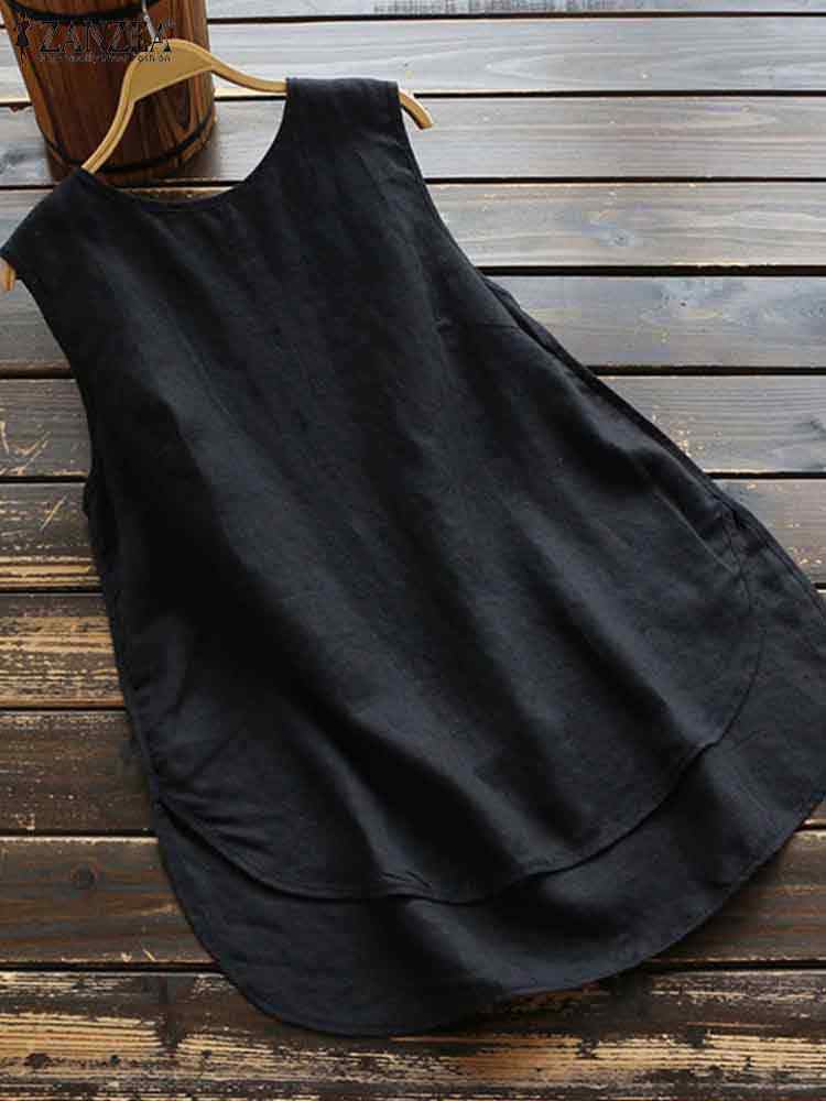 ZANZEA-Chemisier à col rond pour femme, chemise en fibre monochromatique, débardeurs en coton, mode décontractée, vêtements de plage, été, 2024