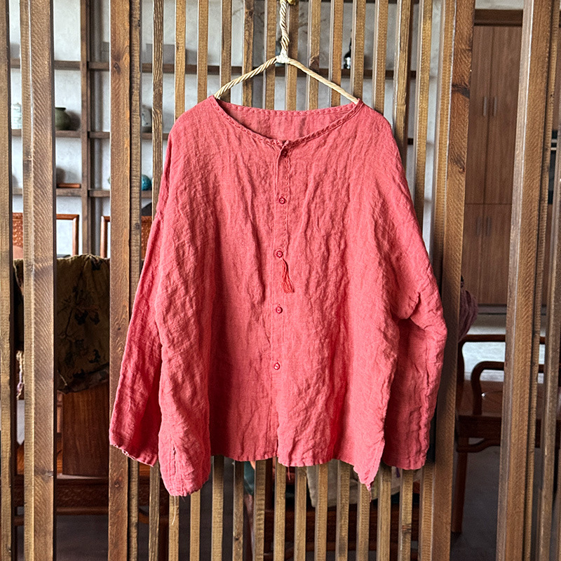 Chemisier Ramie en coton à manches longues pour femmes, chemises décontractées à simple boutonnage, grande taille, col rond, haut de haute qualité, printemps et été