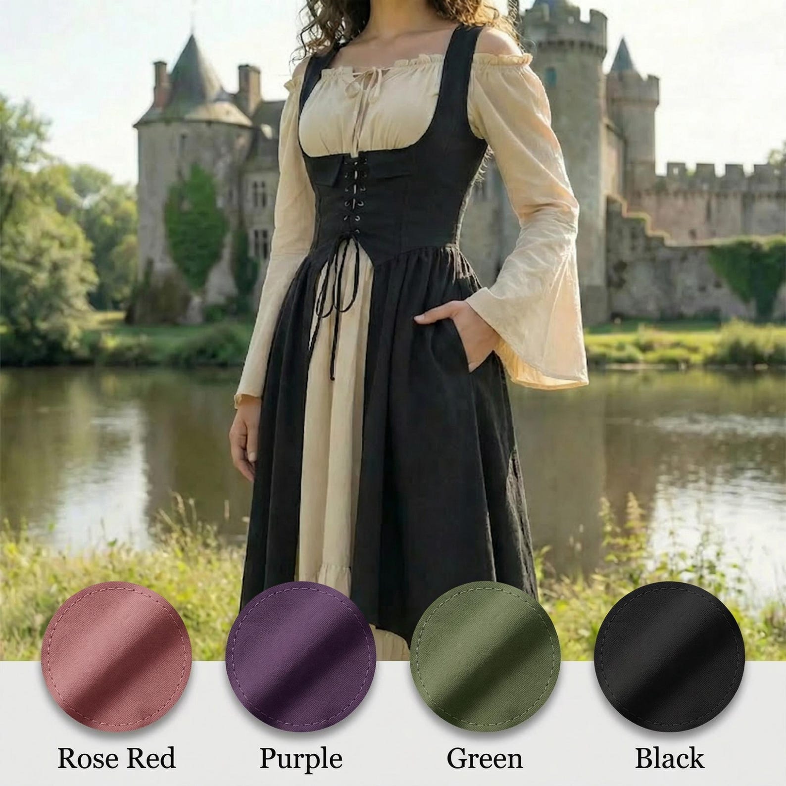 Robe médiévale de cosplay, costume de pirate vintage, robe irlandaise pour la danse, les fêtes et les bals