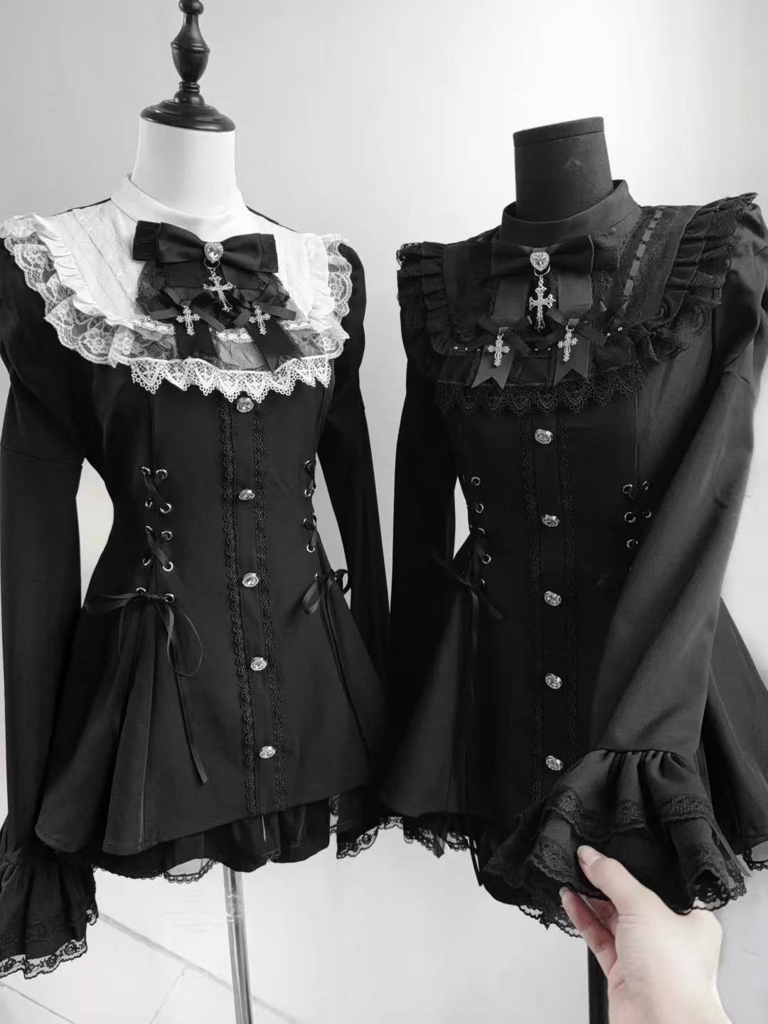 Ensemble de robe gothique japonaise Lolita pour femmes, Harajuku Y2k, nœud en dentelle, col à volants, Mini robes de soirée élégantes et mignonnes