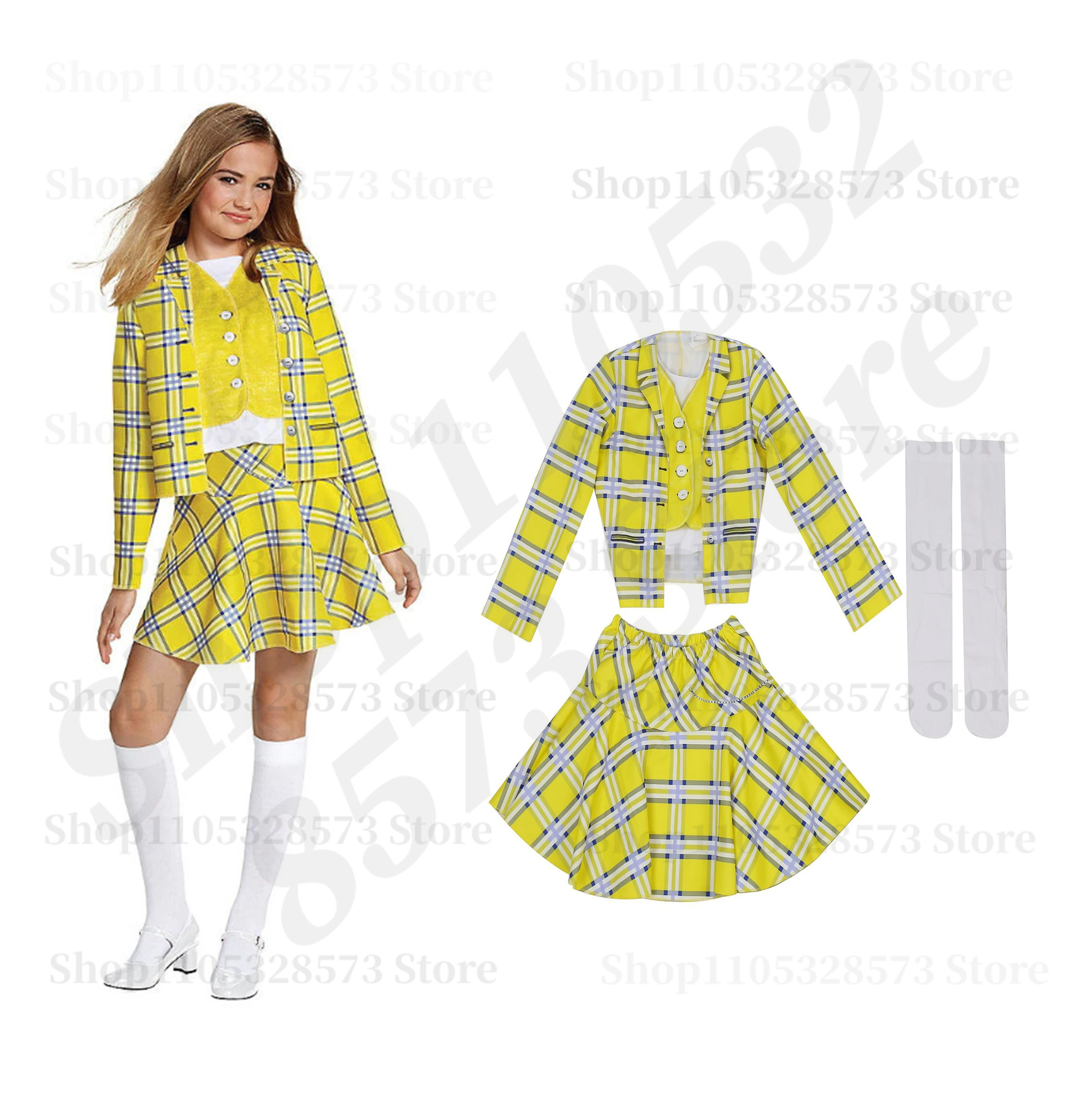 Costume Clueless pour filles, tenue 2 pièces, robe à carreaux pour carnaval, fête d'anniversaire, cosplay, tenue d'étudiante, fille sexy et épicée