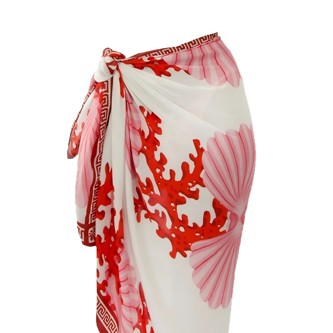 Ensemble bikini imprimé trois pièces, maillot de bain sexy pour les vacances à la plage, vêtements de plage pour femmes, jupe mi-longue en tissu polyester