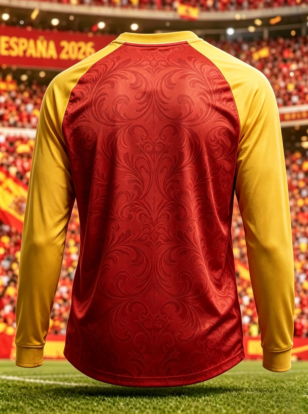 Maillot de football unisexe à manches longues Espagne 2026 pour adultes et enfants, impression dorée en relief, séchage rapide, 2 styles de manches