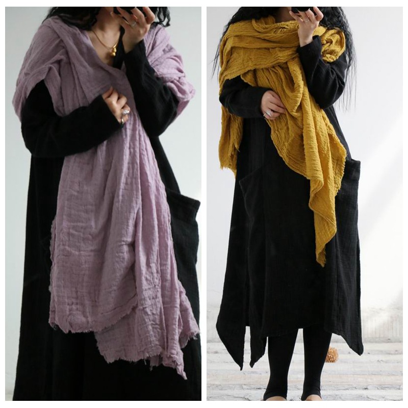Femmes rides coton lin foulards enveloppes amples couleur unie Vintage écharpe femme 2020 foulards