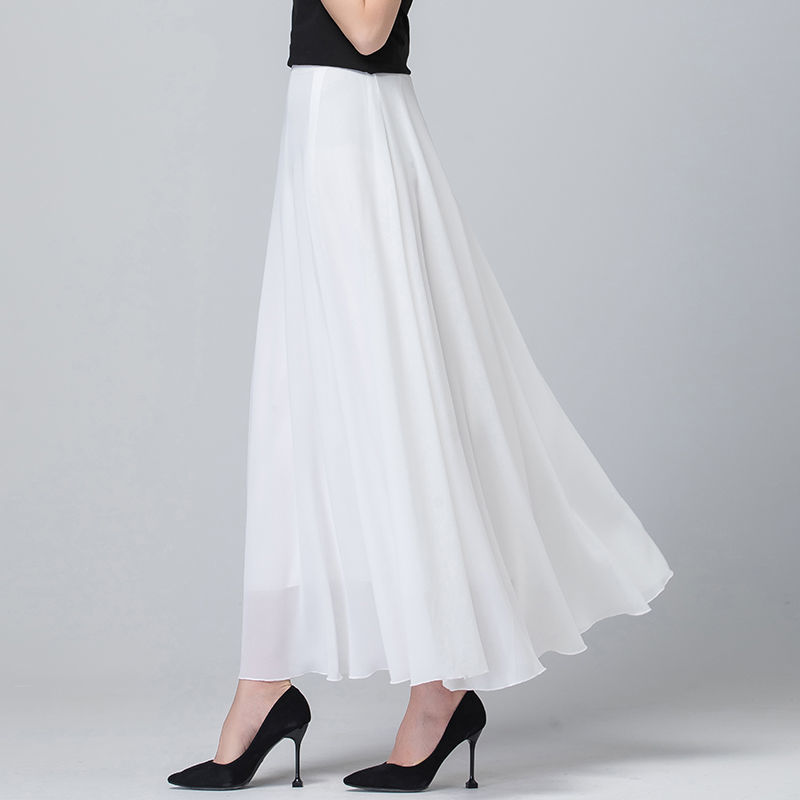 Jupe longue en mousseline de soie pour femme, élégante, vintage, printemps, été, bureau, dame, tout-assressenti, mode, taille haute, mince, jupes mi-longues décontractées
