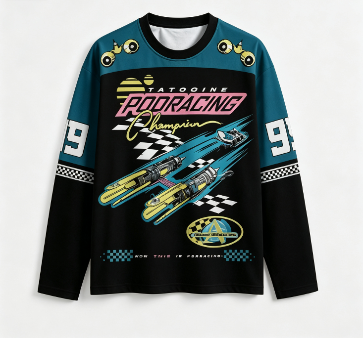 Jersey unisexe rétro de course à manches longues, imprimé intégral à motif damier, pull streetwear en polyester, haut de sport ample.