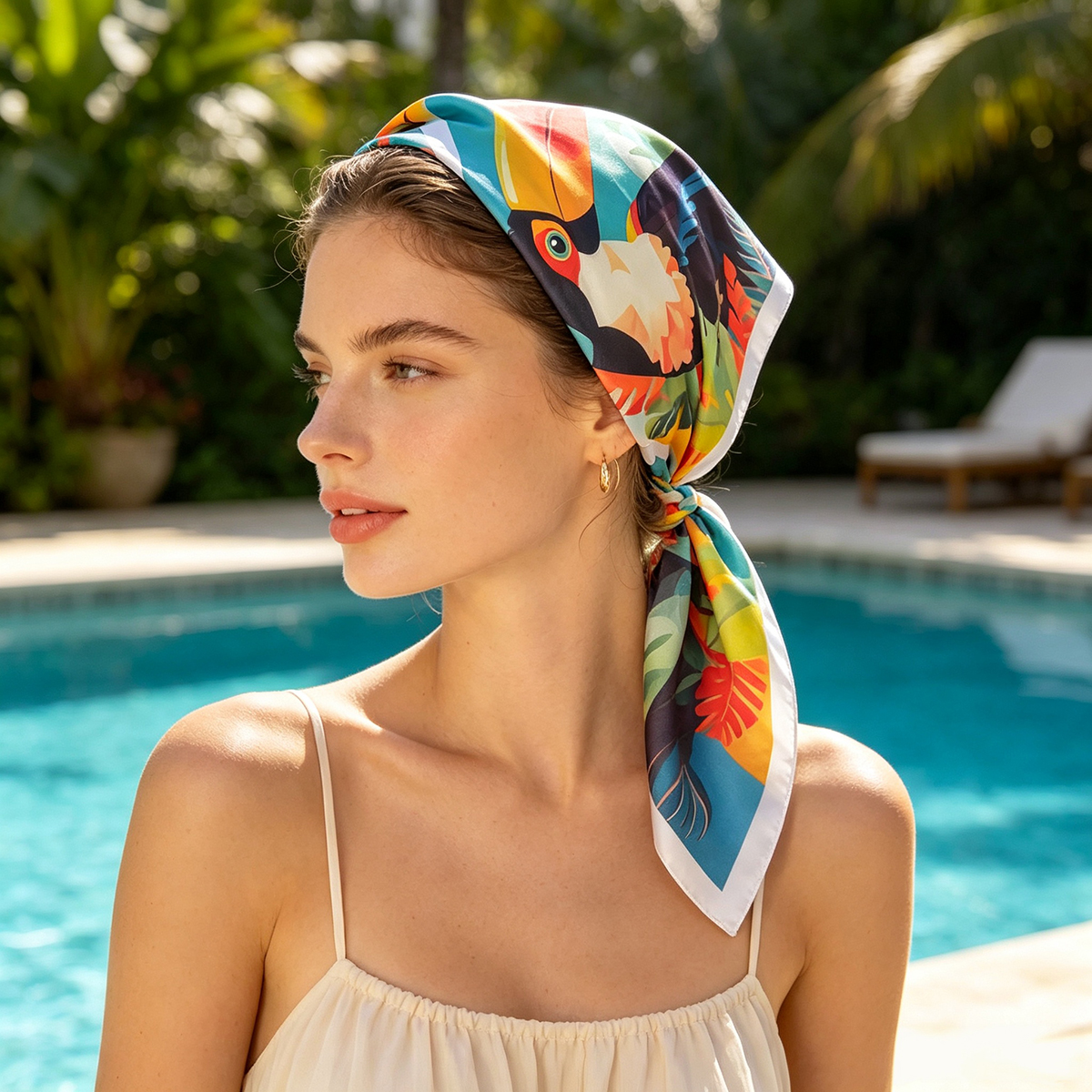 Élégant foulard carré de luxe imprimé oiseaux pour femme, châle de plage tendance, hijab, écharpe, bandana élégant