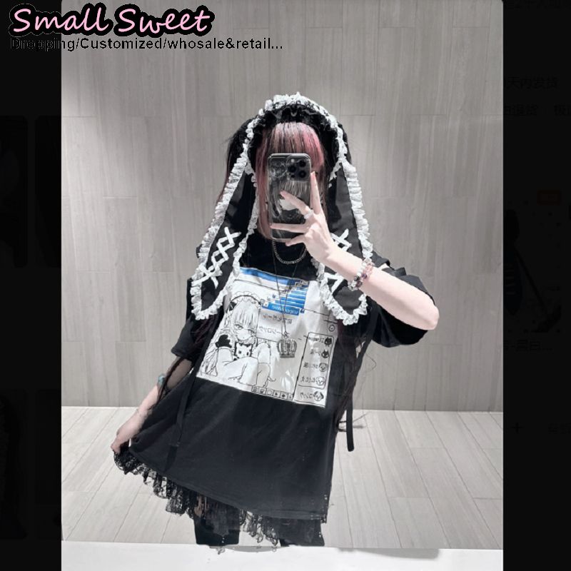 Serre-tête à lacets pour femme, style Y2K subculture, motif lapin aux longues oreilles, avec pince à cheveux gothique Lolita et volants en dentelle